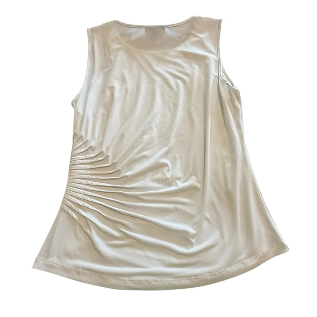 Calvin Klein Women's White Sleeveless Side Ruching Top Medium - Image 2