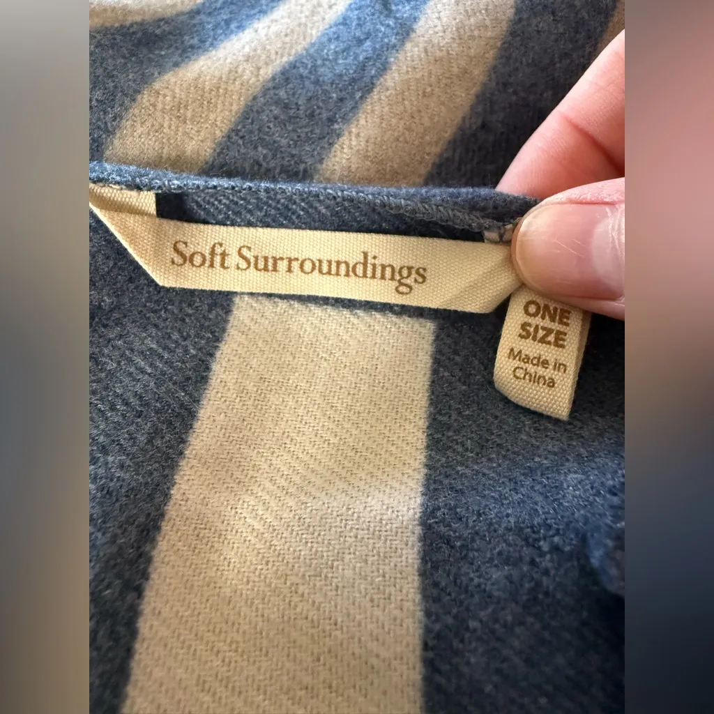 Soft Surroundings Long Scarf Blue Abstract Geometric Lines NWT With FLAWS - Image 6