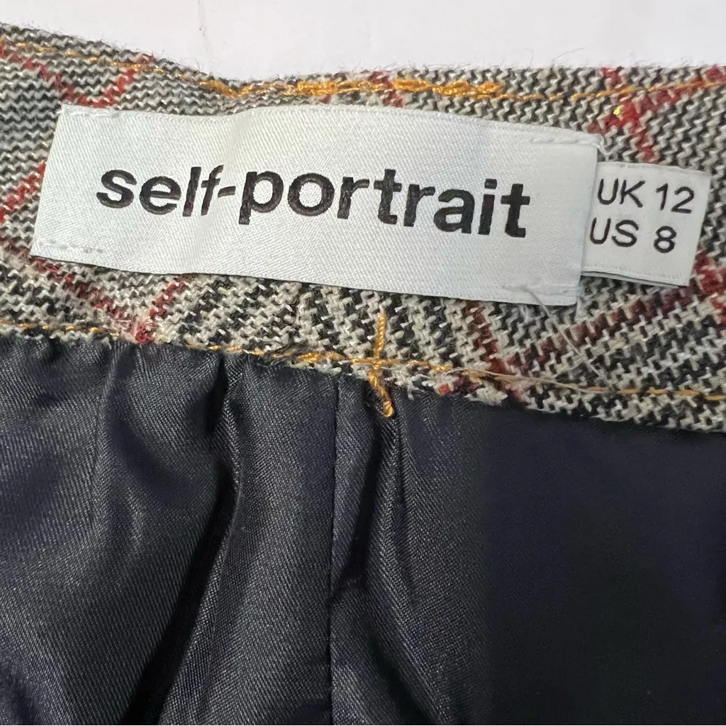 Self Portrait Checked Double Zip Shorts In Checkered Sz US 8 Black - Image 8