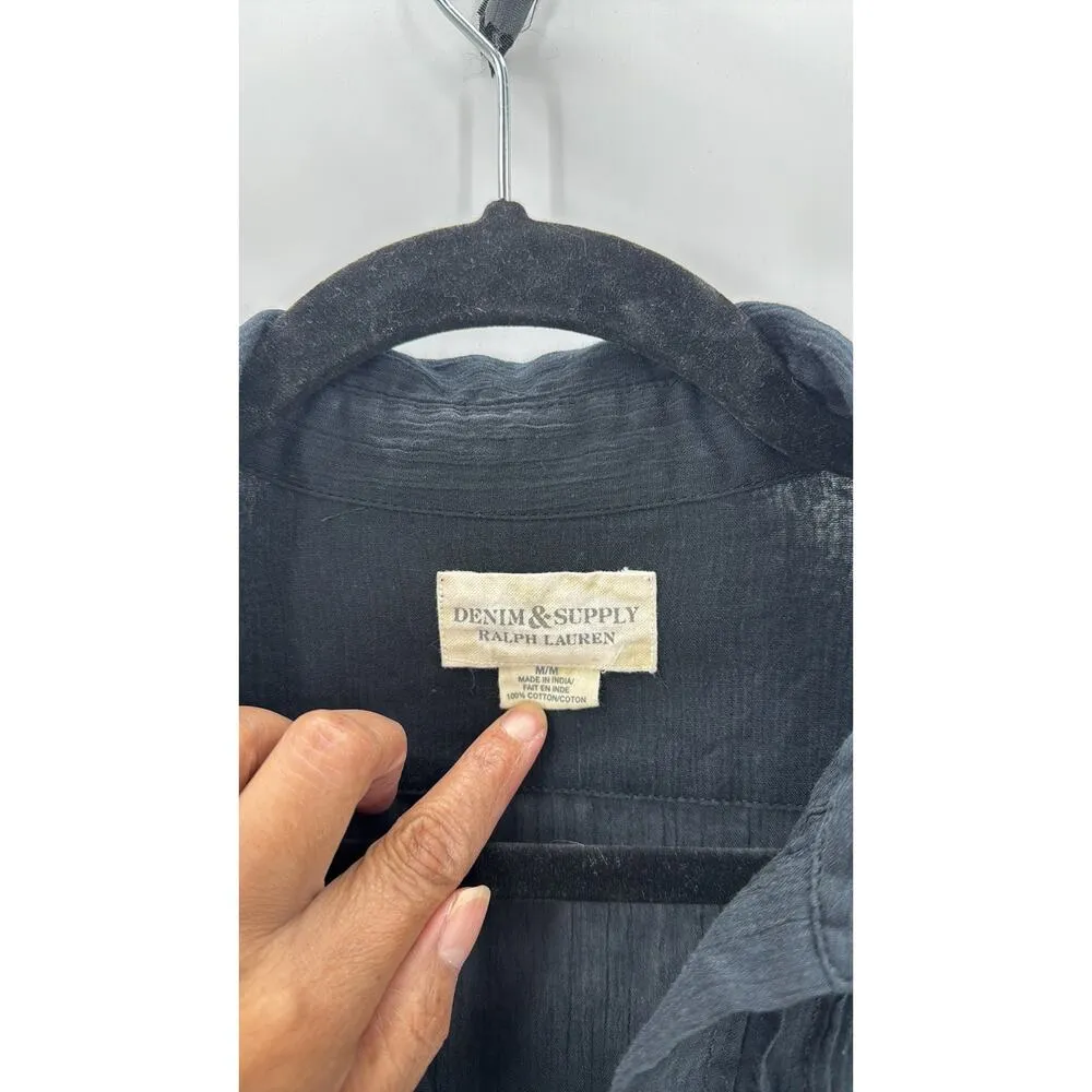 Ralph Lauren Denim & Supply tiered blouse dress tunic gauze cotton size M black Size M - Image 3