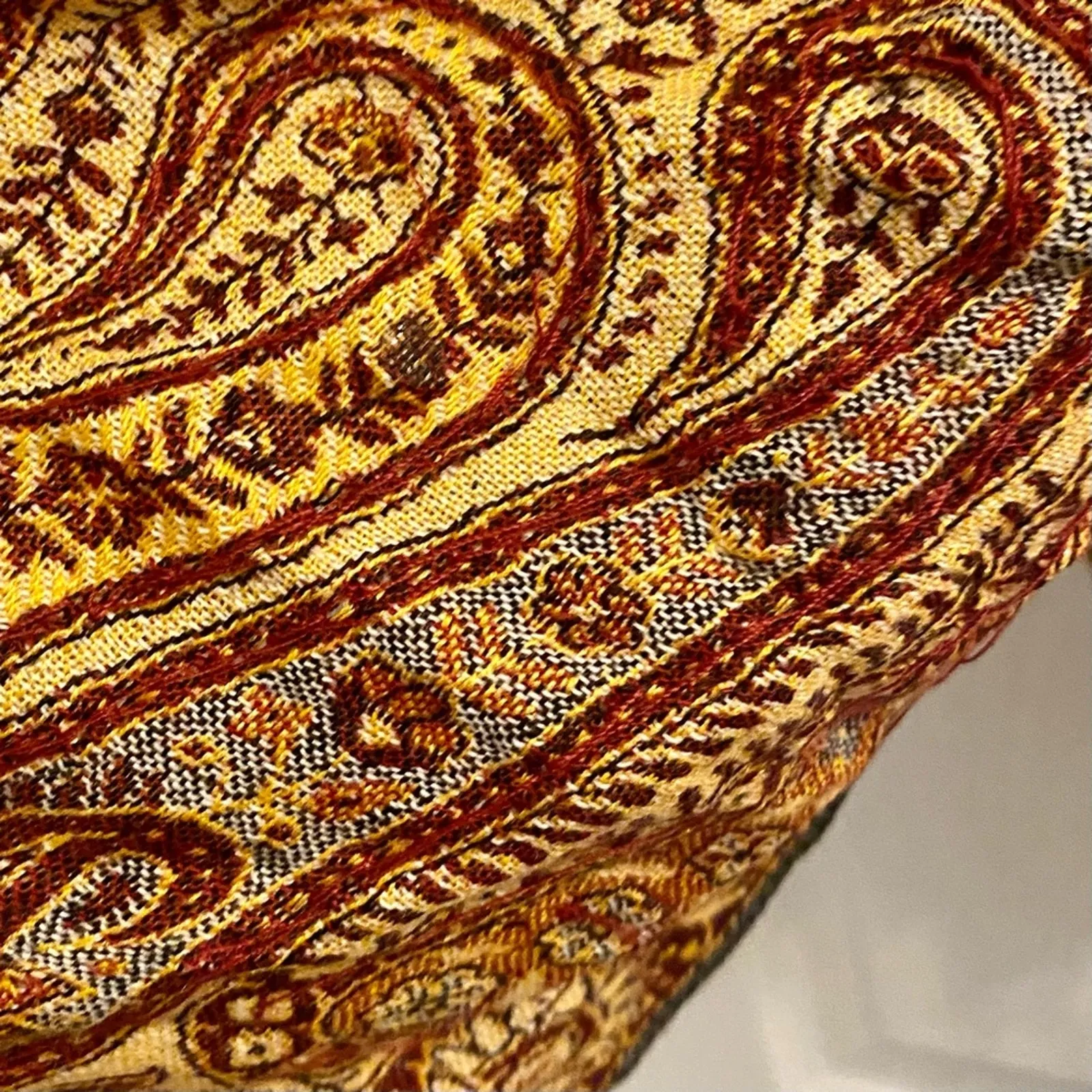 Red Gold Floral Indian Pashmina Shawl Wrap Scarf Fringe Tassel Womens One Size - Image 7