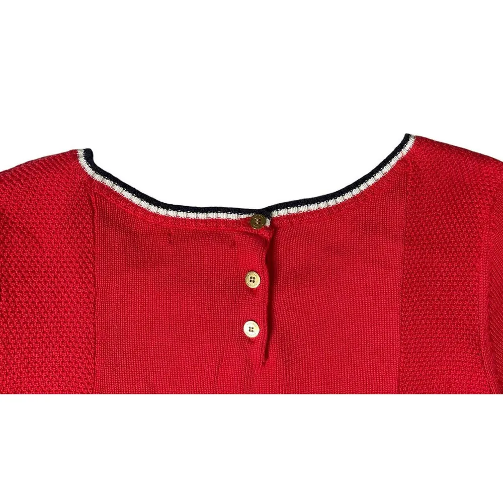 Tommy Hilfiger Womens Red White Blue Short Sleeve Tie Belt Sweater Dress Size M - Image 6
