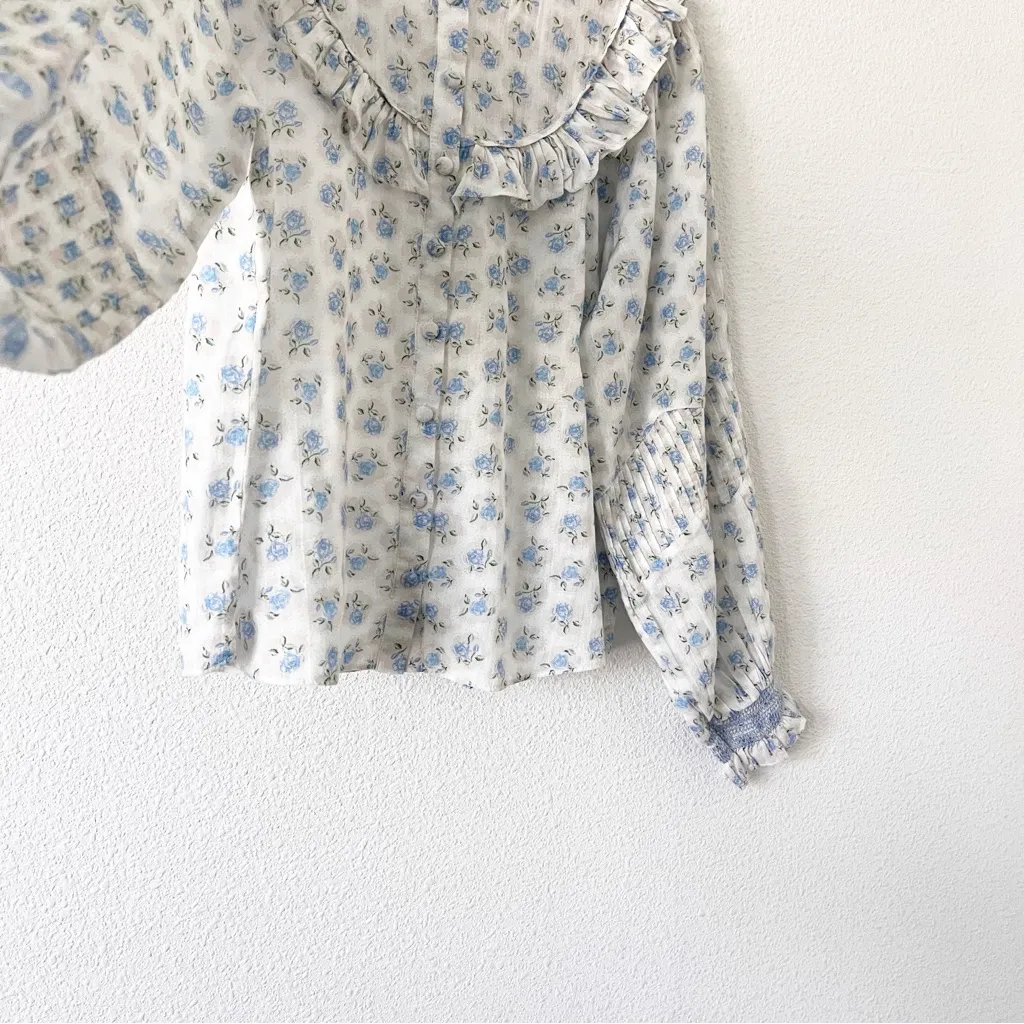 Loveshackfancy Goldie Long Sleeve Button Down Blouse in White Floral - Image 5
