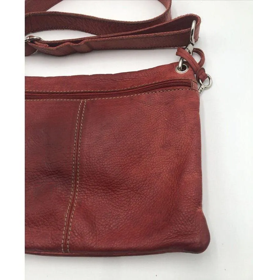 Vintage Fossil Distressed Reddish Leather Crossbody Handbag Purse - Image 8