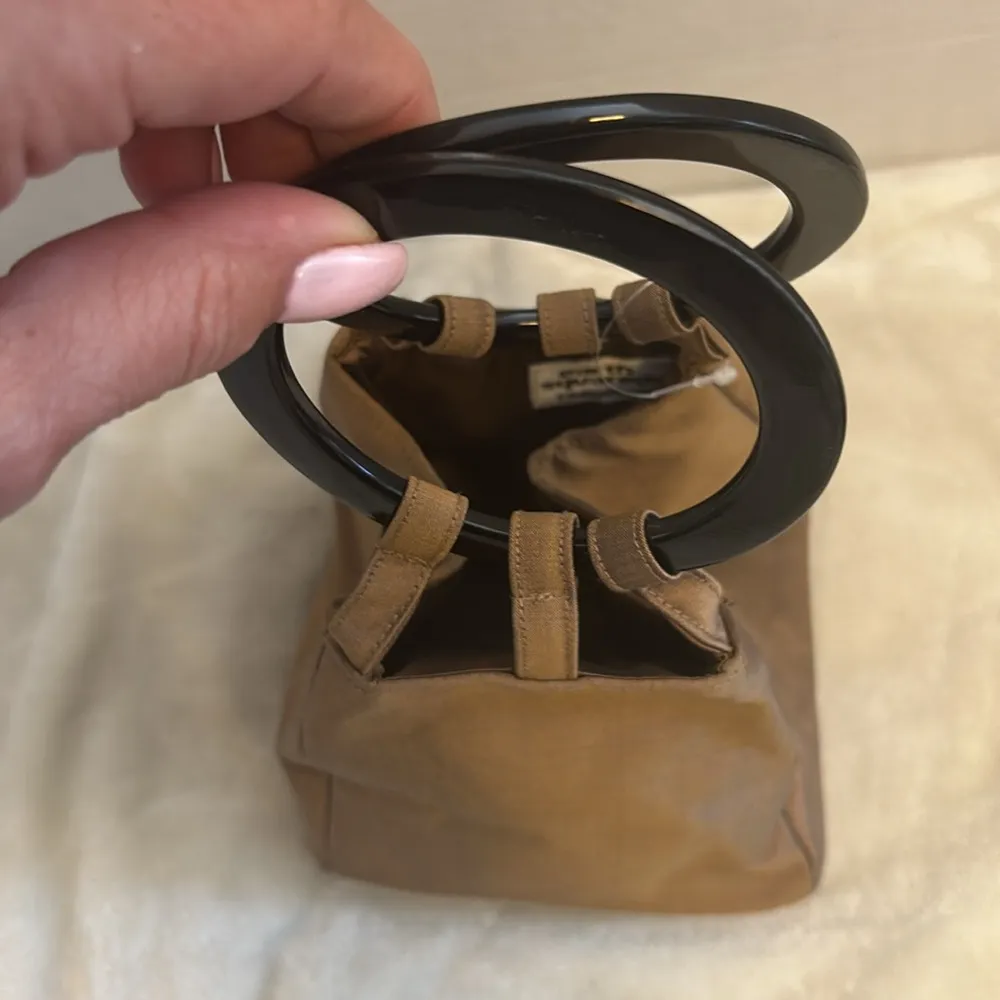 EARTH SQUARED EDINBURGH BRAND HANDBAG BROWN LUCITE RING HANDLES IRRIDESECENT - Image 9