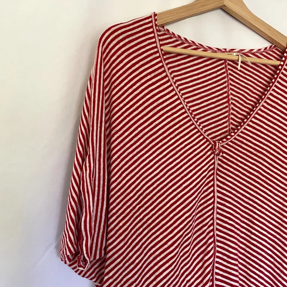 Max Studio red and white striped linen top short sleeved summer shirt women's L - Image 2