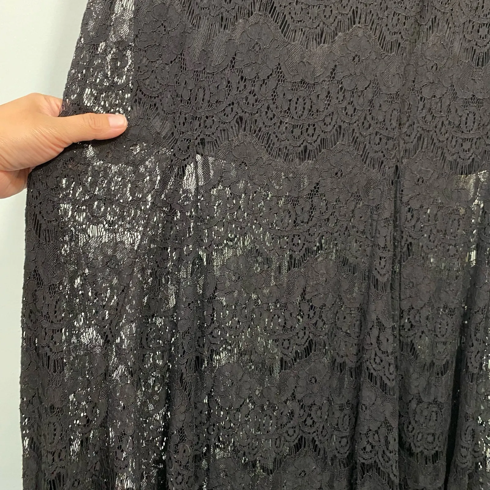 Betsy Adams Black Lace Overlay Mermaid Maxi Dress Size 4 Morticia Addams - Image 6