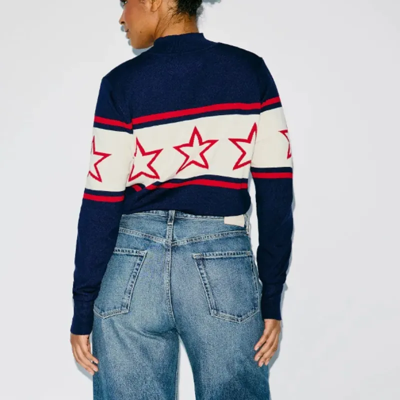 Alexia Admor Stars and Stripes Mock Neck Sweater SMALL Red White Blue Soft $209 - Image 2