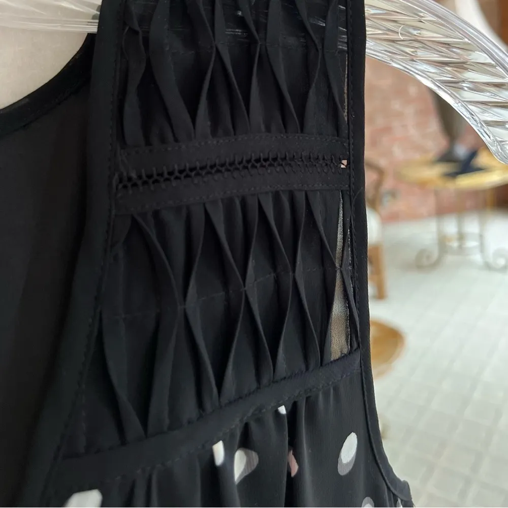 Elle Dress Black Polka Dot Chiffon High Low Fit & Flare XS Cocktail Office Chic - Image 5