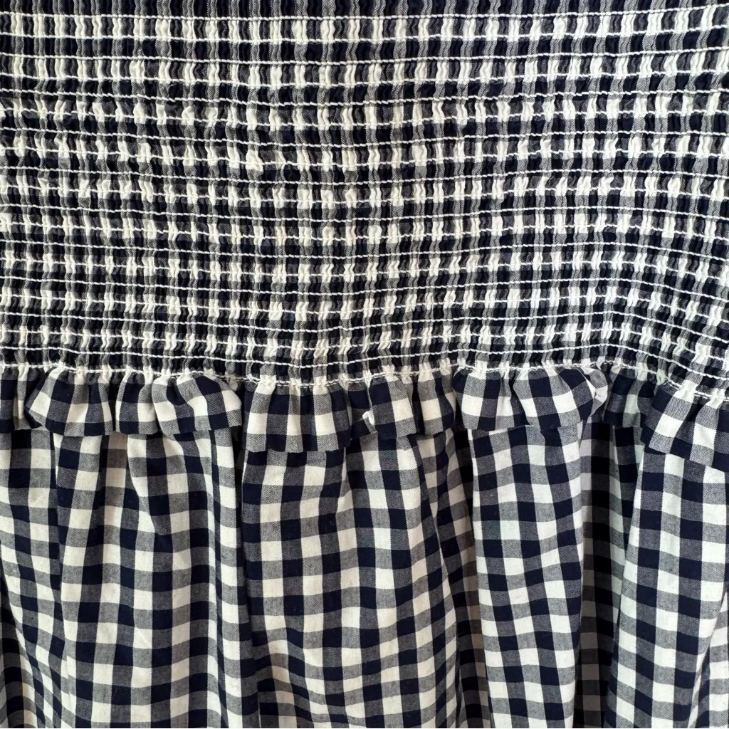 J. Crew Smocked Cotton Poplin Dress in Gingham Navy and White Size 2 - Image 7