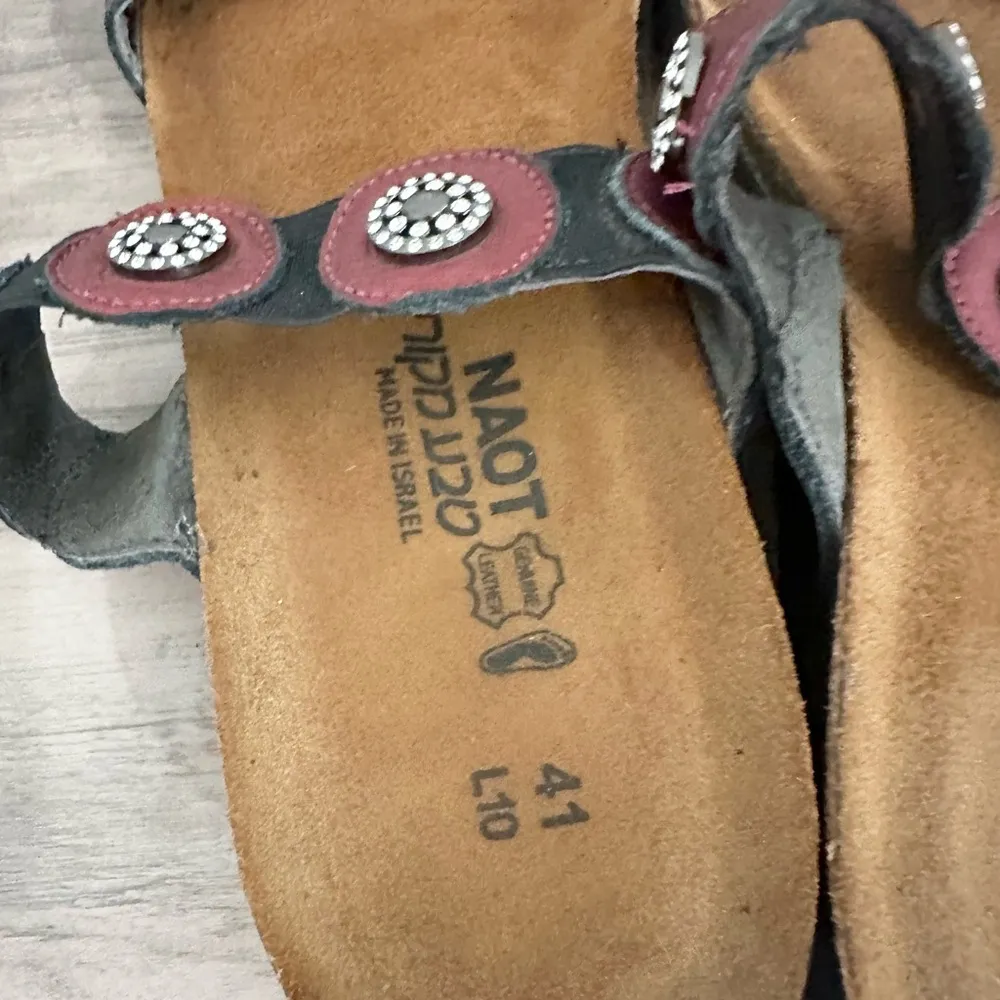 Naot Marissa Slides Sandals Flame Red Maroon Shimmer Leather Womens 41/10 - Image 5