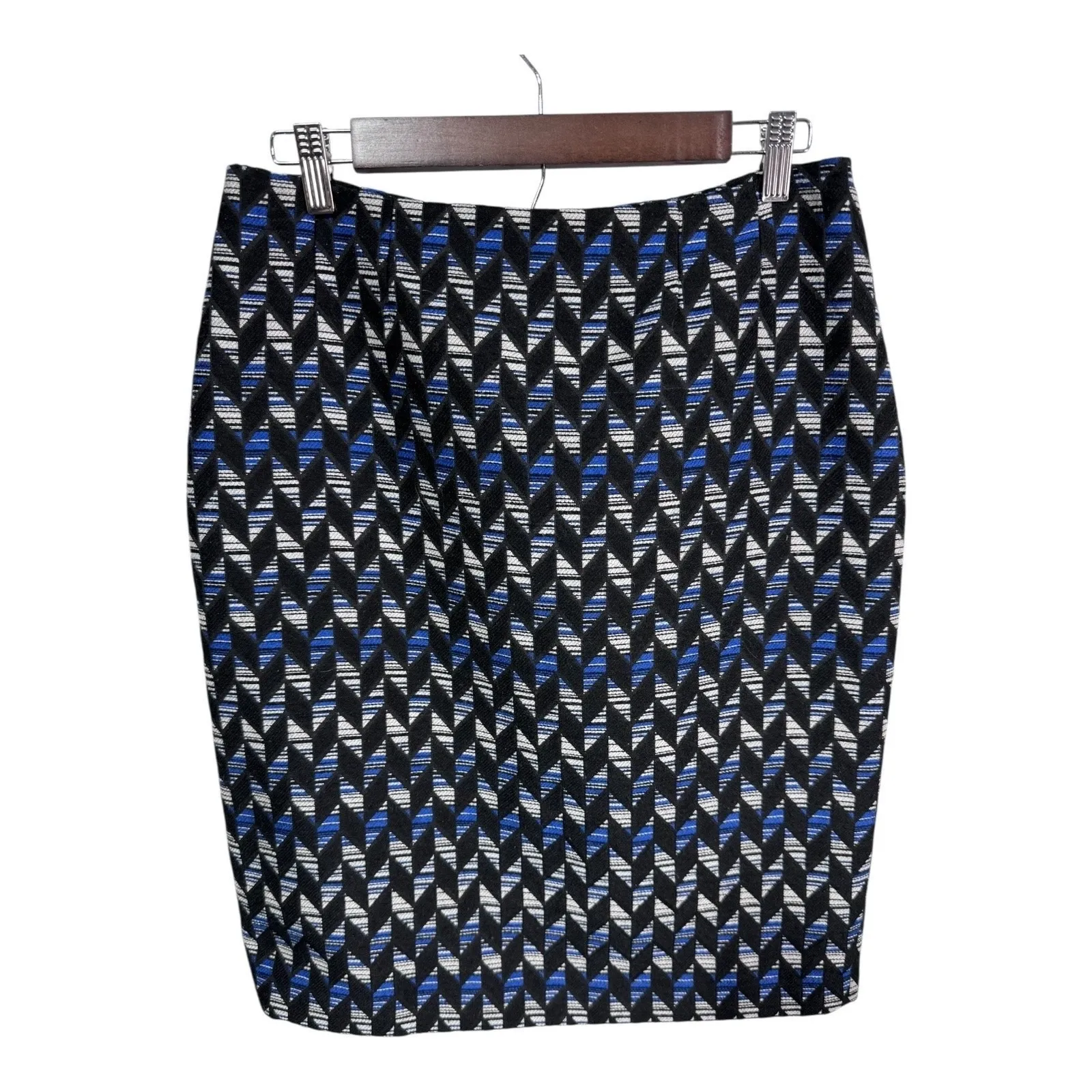 Kasper Womens Pencil Skirt Size 6 Black Blue Geometric Pattern Zipper Closure - Image 2