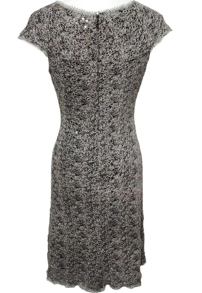 Tadashi collection silver tinsel sequin bias midi dress size medium - Image 4