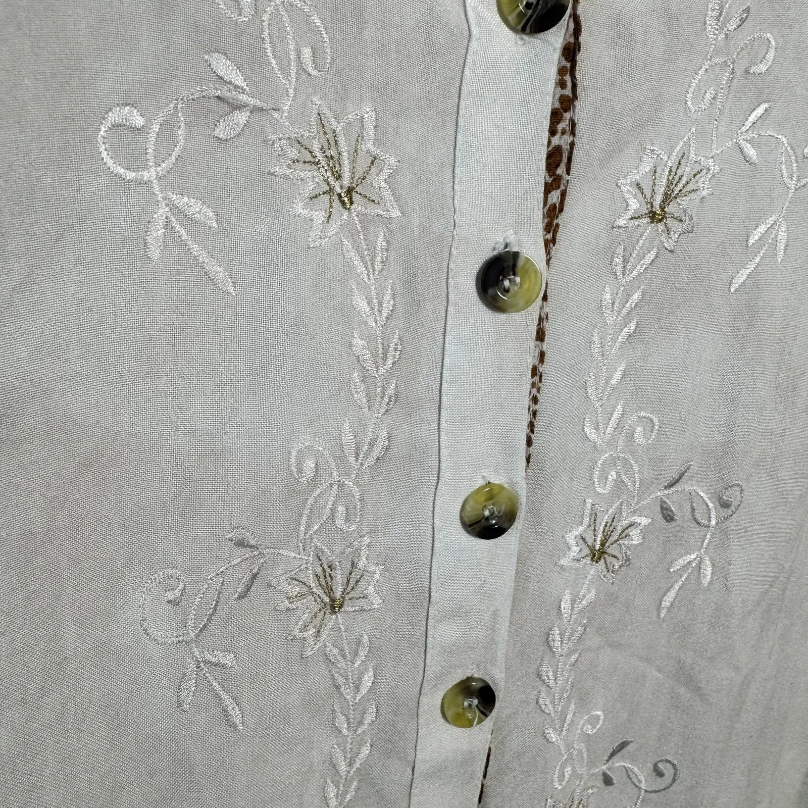 Raya Sun Dress Women S Cream Animal Print Button Down Tiered Embroidery Boho - Image 7