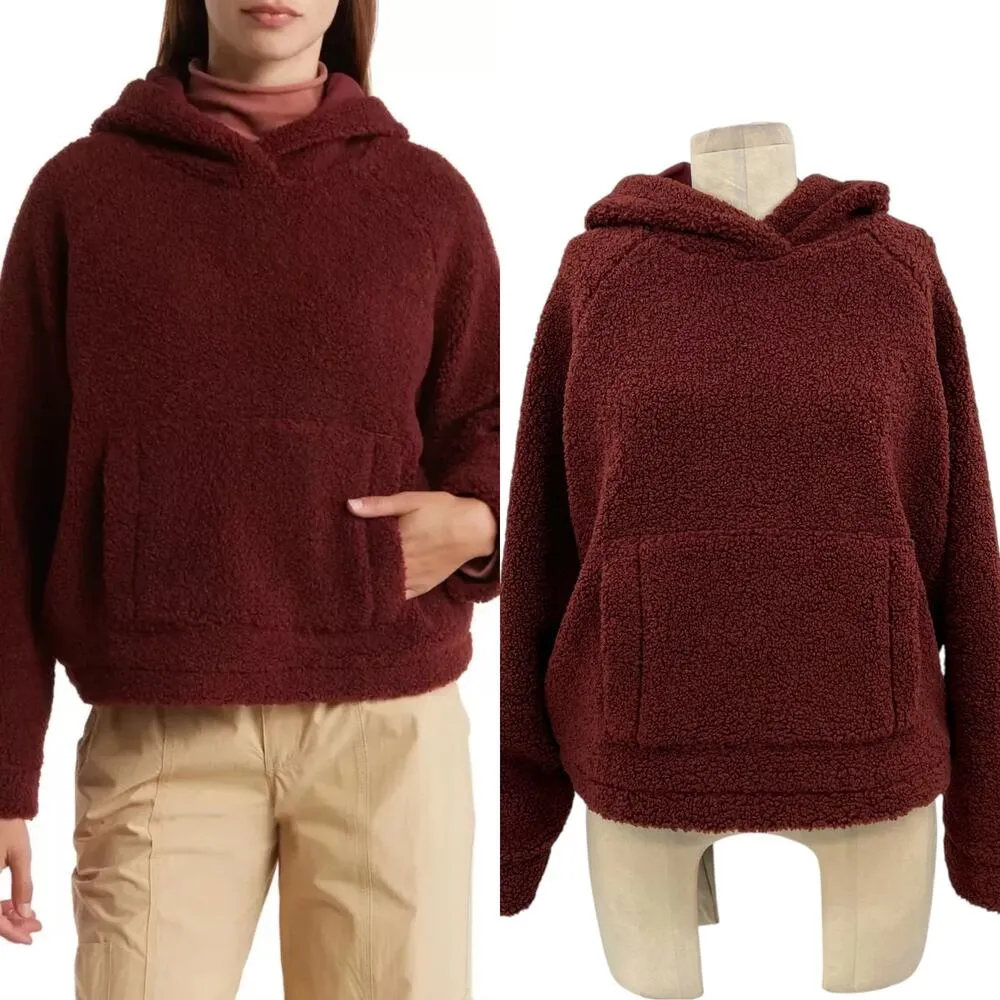 Vince‎ Cozy Teddy Faux Fur Hoodie In Cordovan Maroon Size XS - Image 2