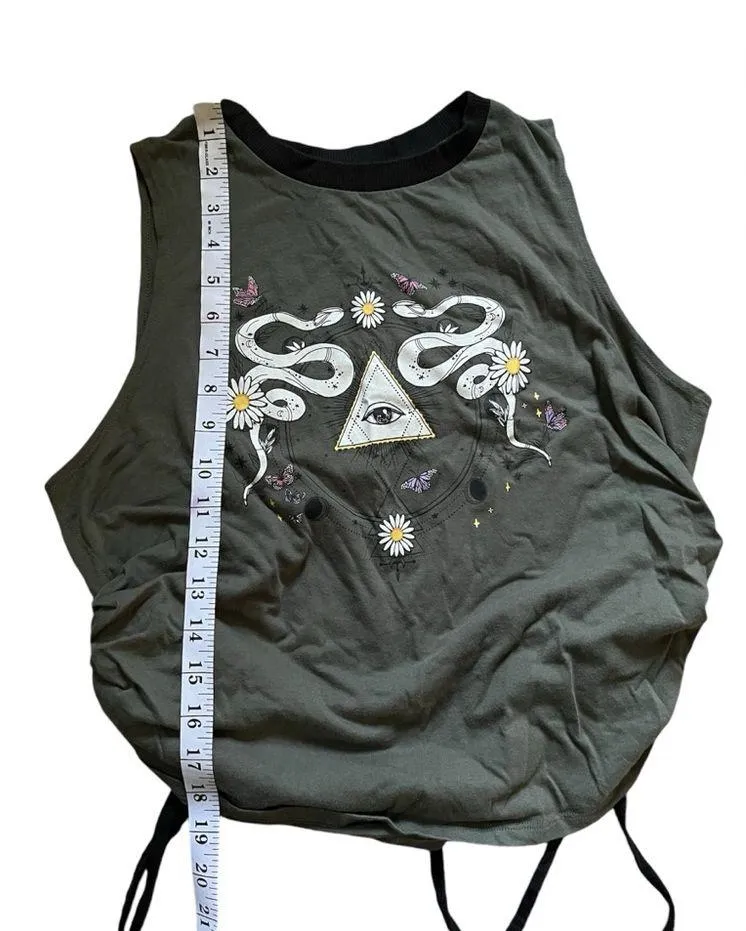 NOBO Graphic Snakes Evil Eye Tank Top Size XL Junior Sides Ruched Green - Image 7