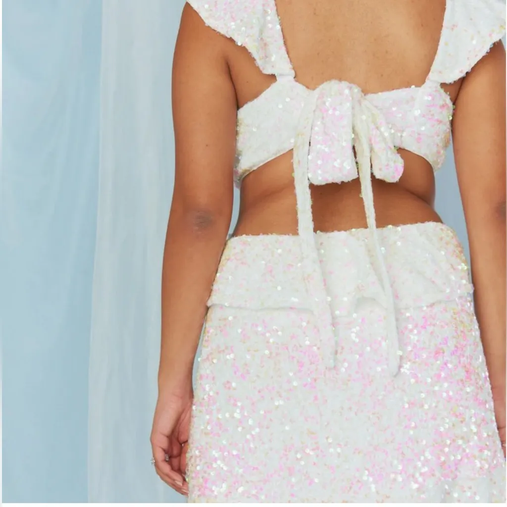 SHOW ME YOUR MUMU Zoey White‎ Sequin Cutout Mini Dress Iridescent XL X-Large New - Image 9