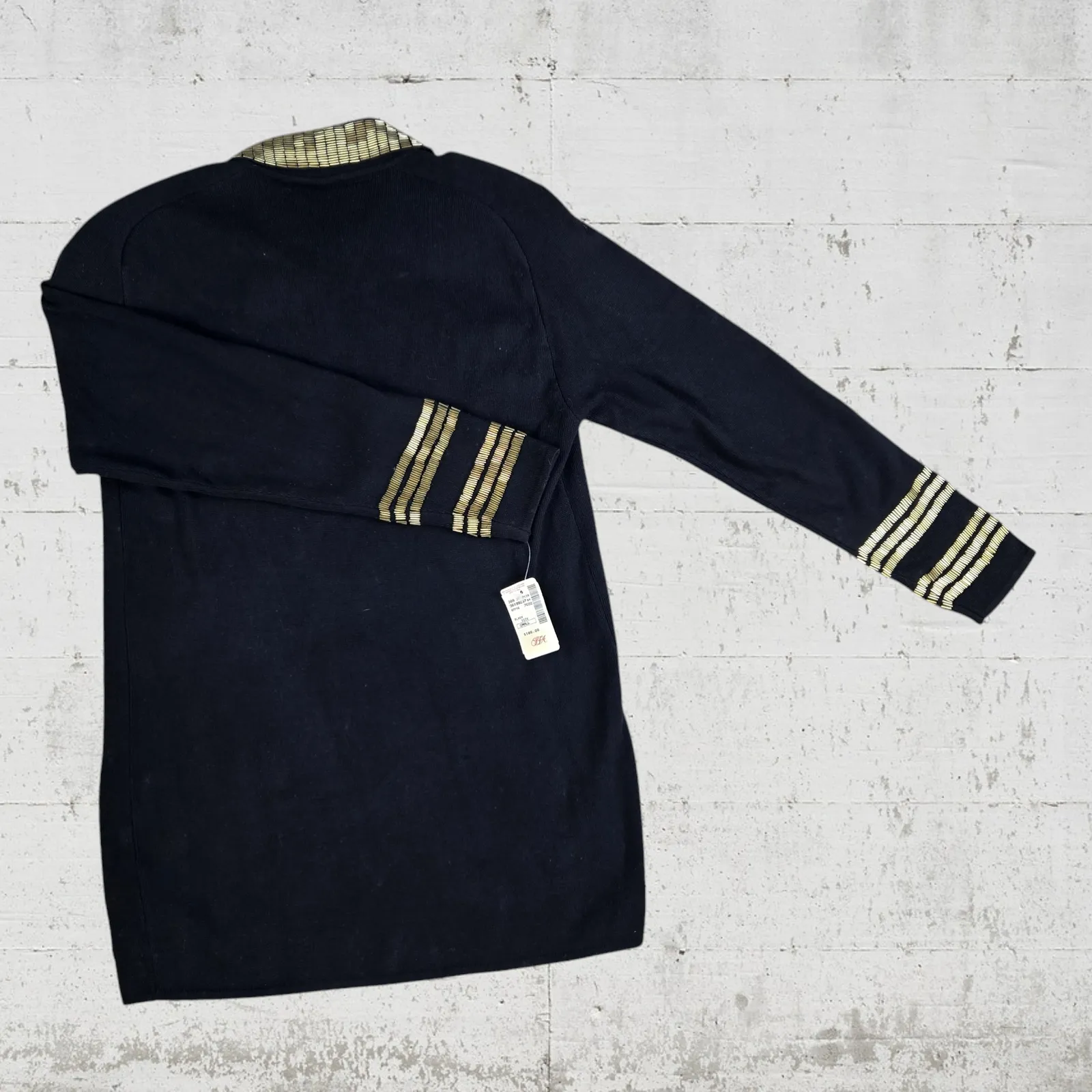 80s Vintage Anne Klein Deadstock Black Beaded Rugby Polo Knit Sweater Size Small - Image 10