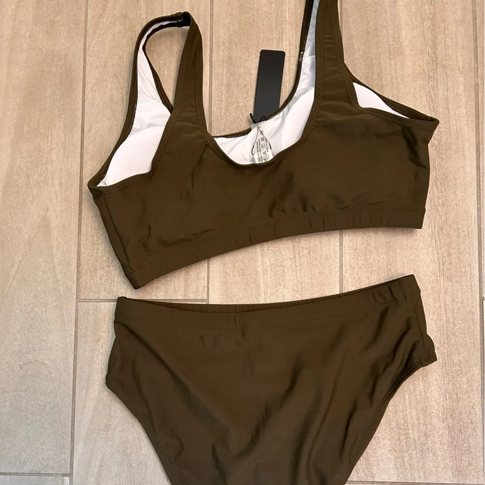 Tempt MeTwo Piece Scoop Neck Bikini Crop Top Sporty High Waisted bathing suit Green Size L - Image 4