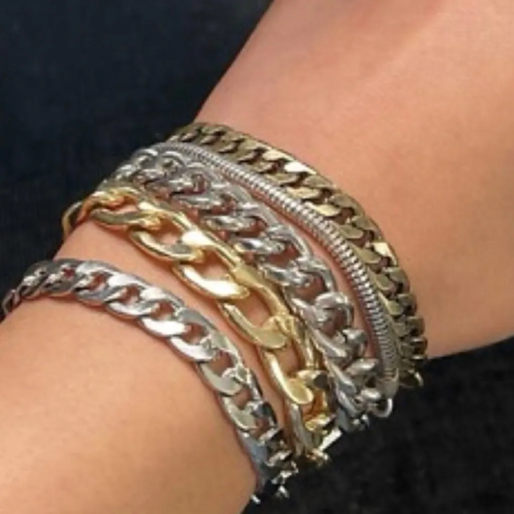 Jenny Bird Austin Cuff Two Tone Mixed Metals Chain Stack Bracelet Silver Gold - Image 3