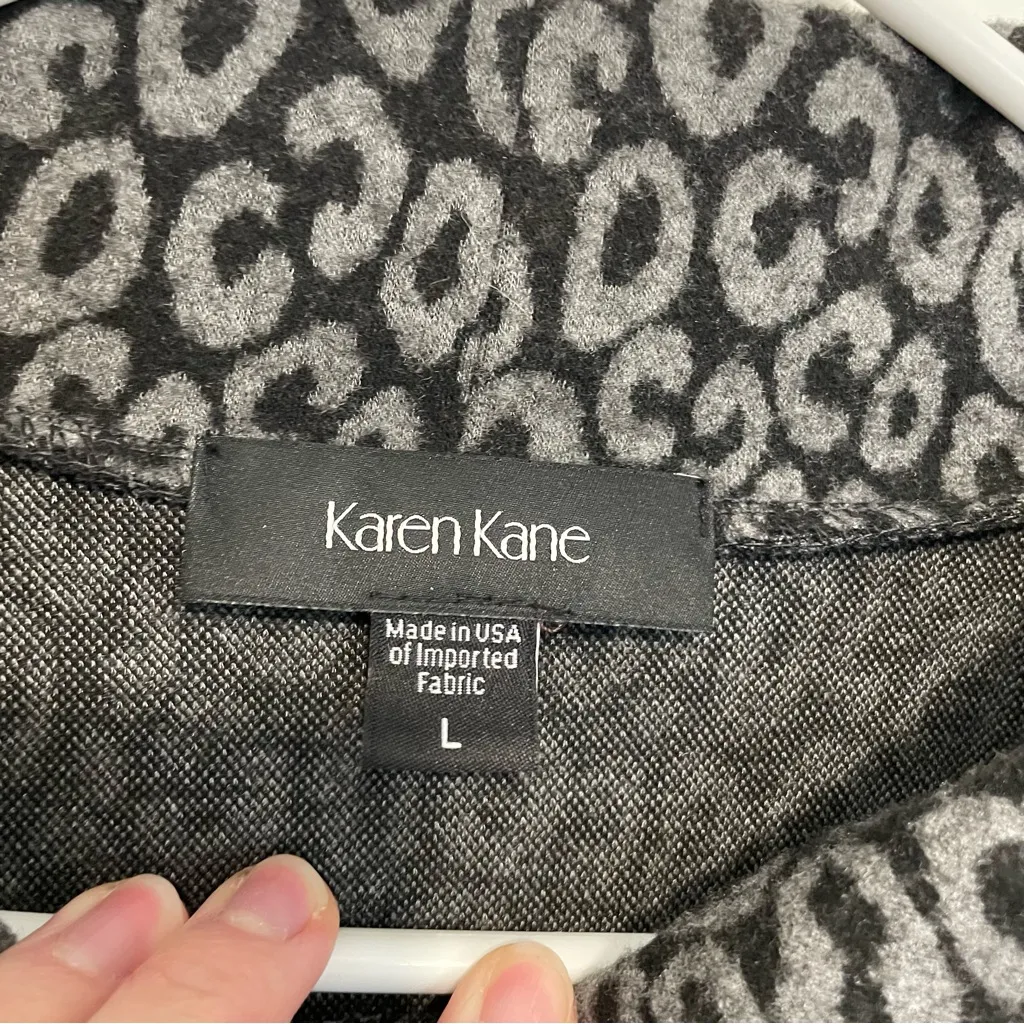 KAREN KANE Leopard Mock Neck Top Night Lights Gray Black Cheetah Print Pullover - Image 7