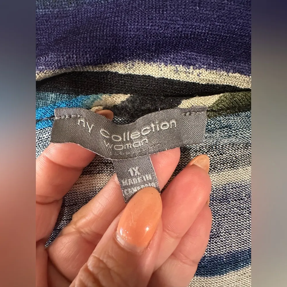 EUC NY Collection Tunic color block Blue Green White VNeck lightweight Pullover - Image 6