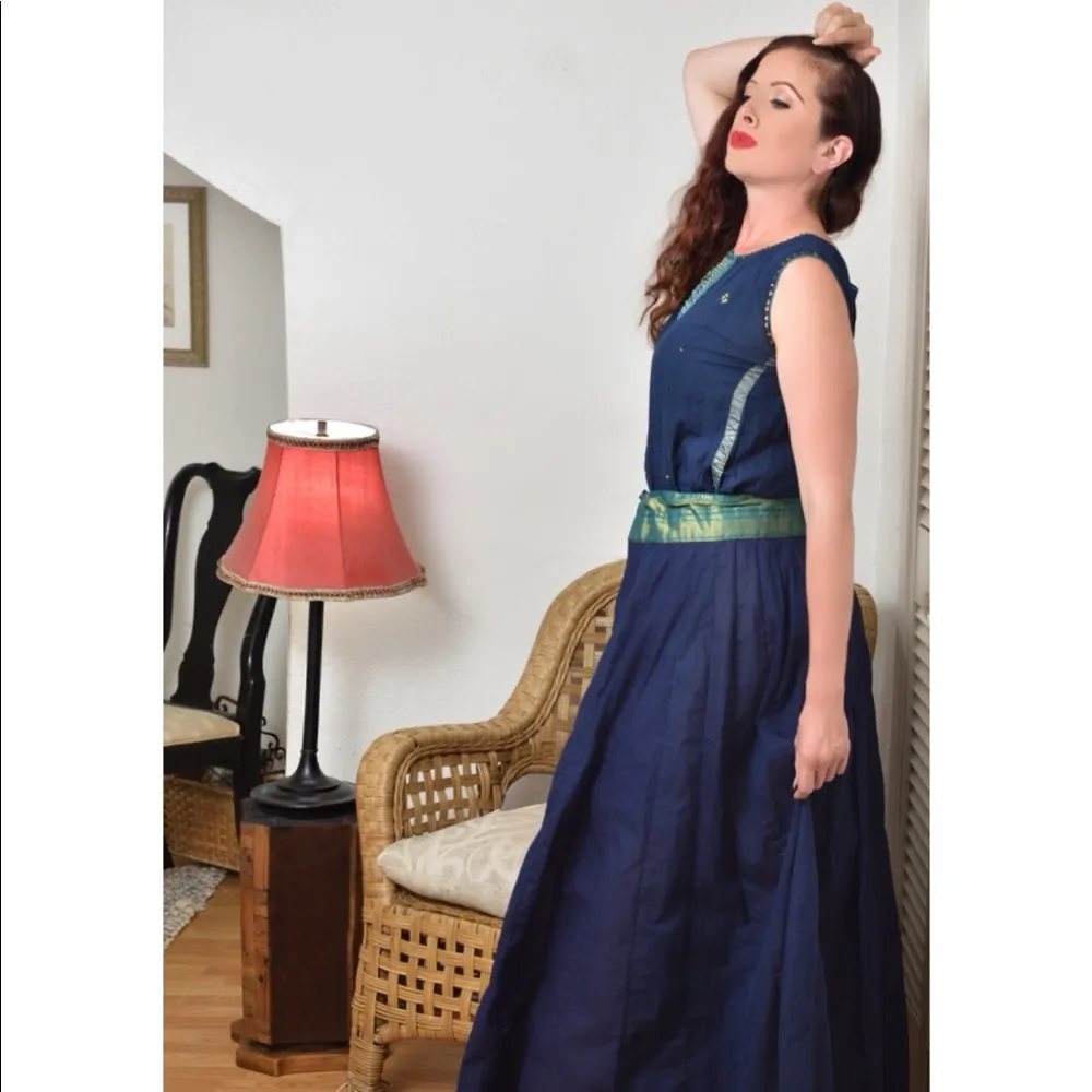 XL Navy Blue India 2 Pc Gone W Wind Costume Green - Image 3