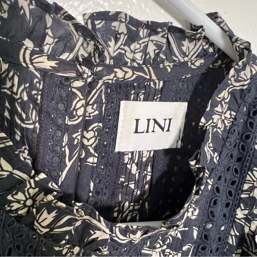 LINI Australia Dress Navy White Floral Eyelet Lace Ruffle Blue Size 4 - Image 14