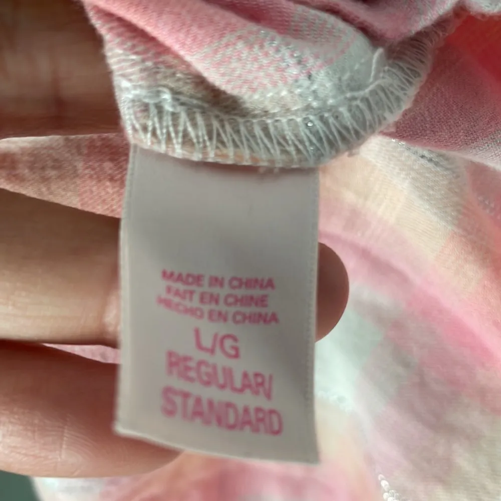 Victoria's Secret Pajama Shirt Top Pastel Metallic Plaid Button Front - Image 6