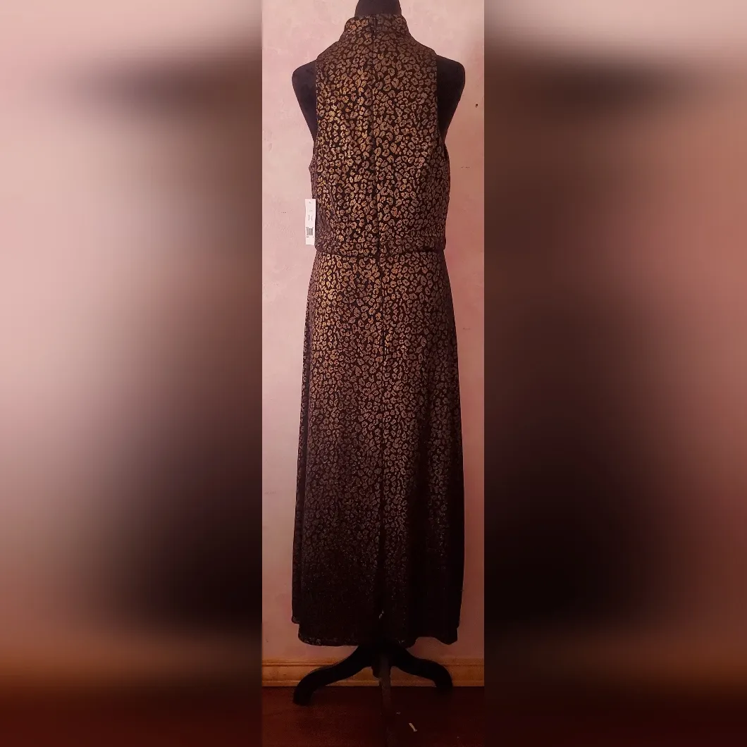 Donna Morgan Black and Gold Animal Print Dress - Image 2