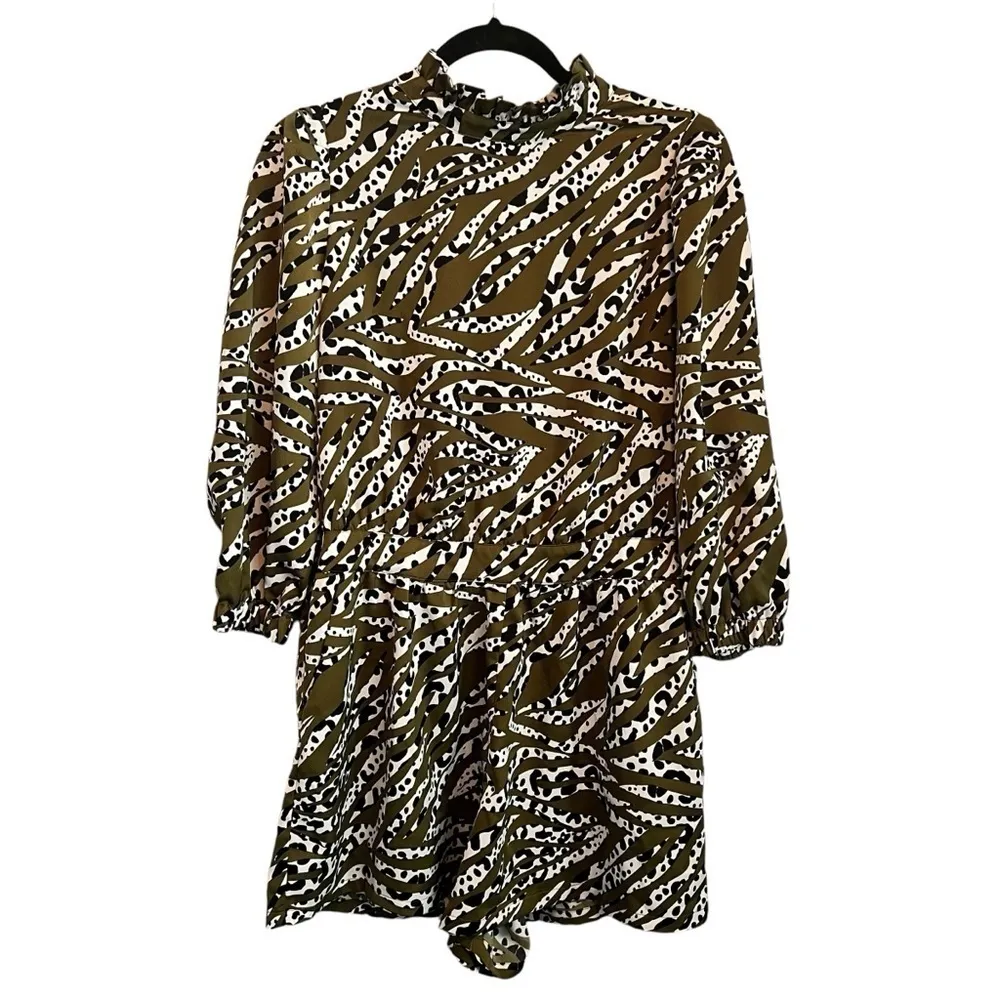 THML Animal Print Polka Dot Striped High Neck Ruffle Romper Size Medium - Image 2