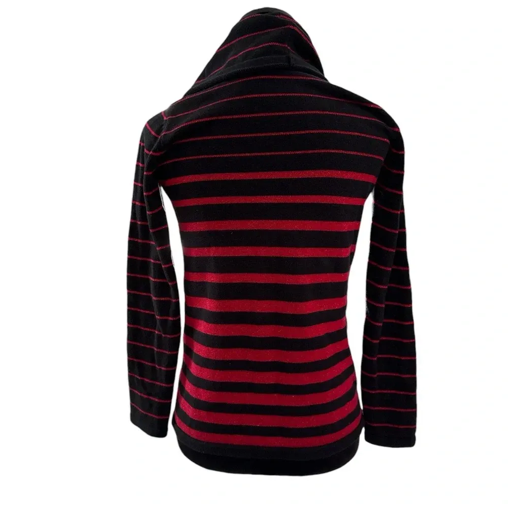 Jones of New York Black & Red Striped Cowl Neck Sweater Size PS - Image 3