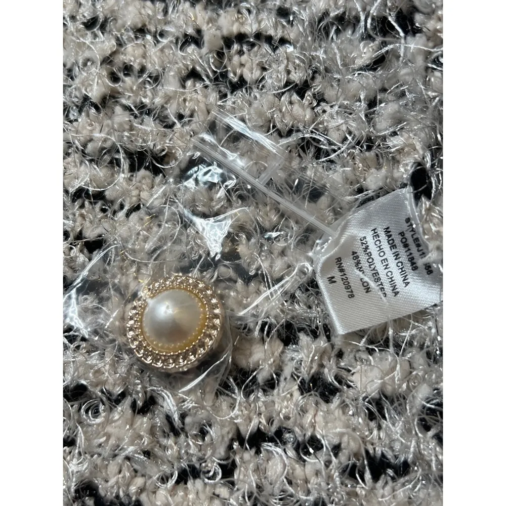 Entro Cream/Black Eyelash Metallic Cardigan  Sz M Women - Image 10