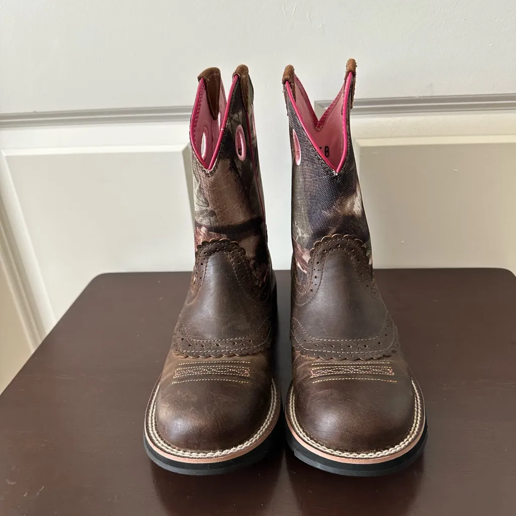 Ariat Fatbaby Womens Cowgirl Western Boots Leather Camo Pink Size 6.5 - Image 3