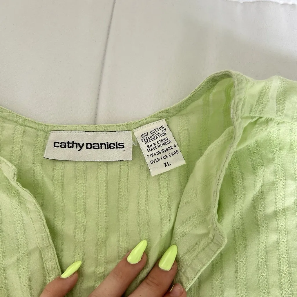 VTG Cathy Daniels Womens Size XL Mint Green 3/4 Sleeve Blouse Boho Chic Hippie - Image 4