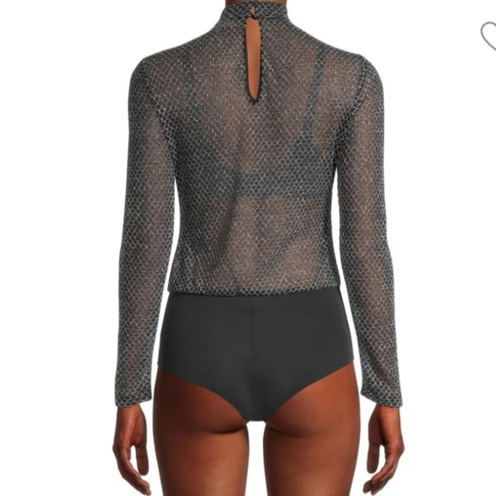 L’Agence Nico Fishnet Sheer Bodysuit Black Silver size small - Image 2