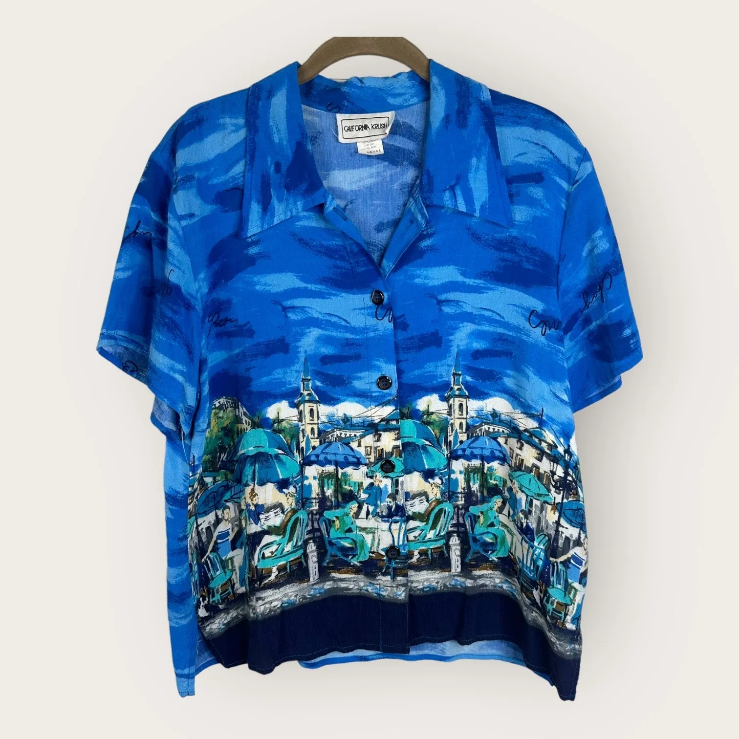 Vintage California Crush Size Large Maxi Dress Set Cafe Beachy 90s Retro Artsy Blue - Image 4