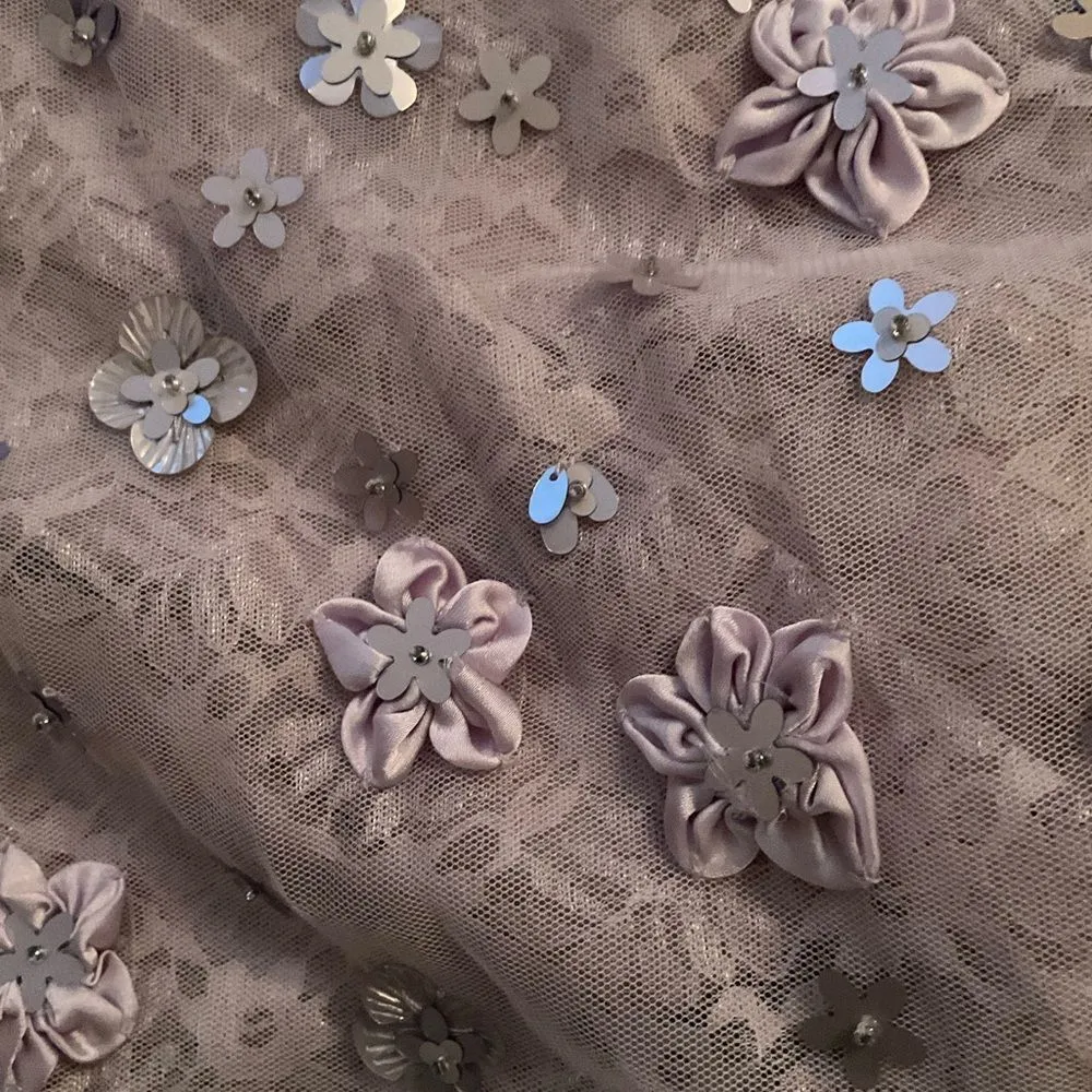 Mac Duggal Purple Floral Applique Puff Sleeve High Neck A - Image 15