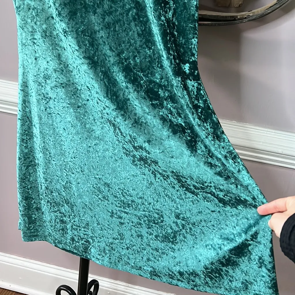 NWT Vintage 90s emerald green velour Mini dress y2K Holiday Party Size L - Image 4