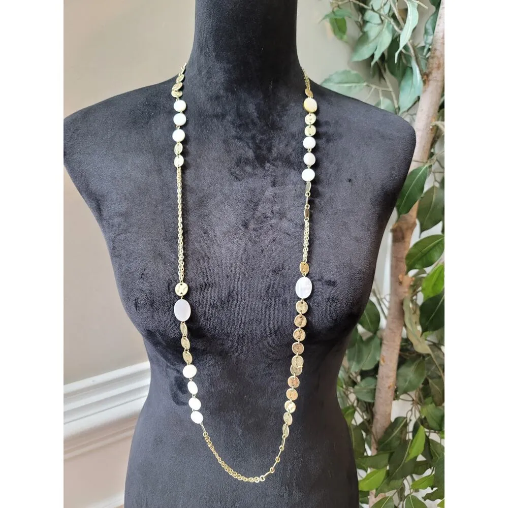 Women's Gold Chain Necklace with Mother of Pearl and Coin Links Clasp - Image 2
