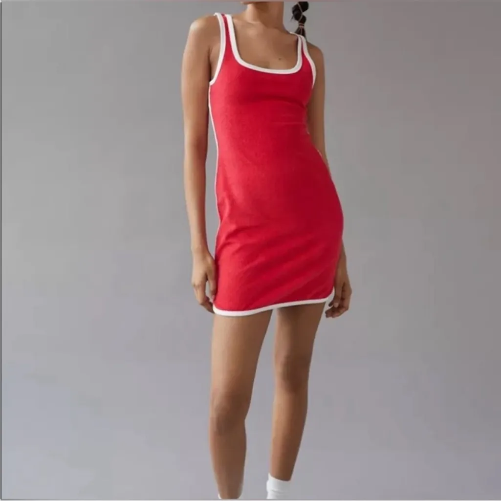 Urban Outfitters Mini Terry Athletic Dress NWT Small Cherry Red Retro White - Image 6
