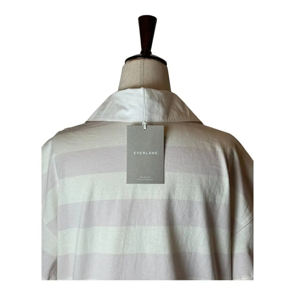 Everlane Shirt Women Small Purple White Striped The Retro Jersey Polo NWT Preppy - Image 6