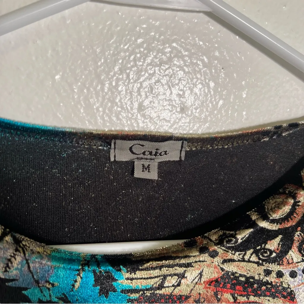 Caia Crushed Velvet Patchwork Blouse Teal Brown M Size M - Image 10