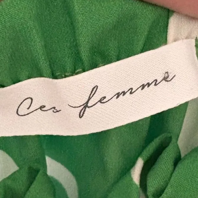 Ces Femme Bold Polka Dot Sleeveless Blouse Ruffle Trim Twee‎ Green Size Small - Image 3