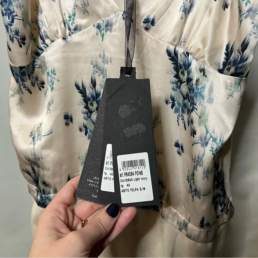 Liu Jo Ivory and Blue Toile Floral Silk Dress Medium - Image 4