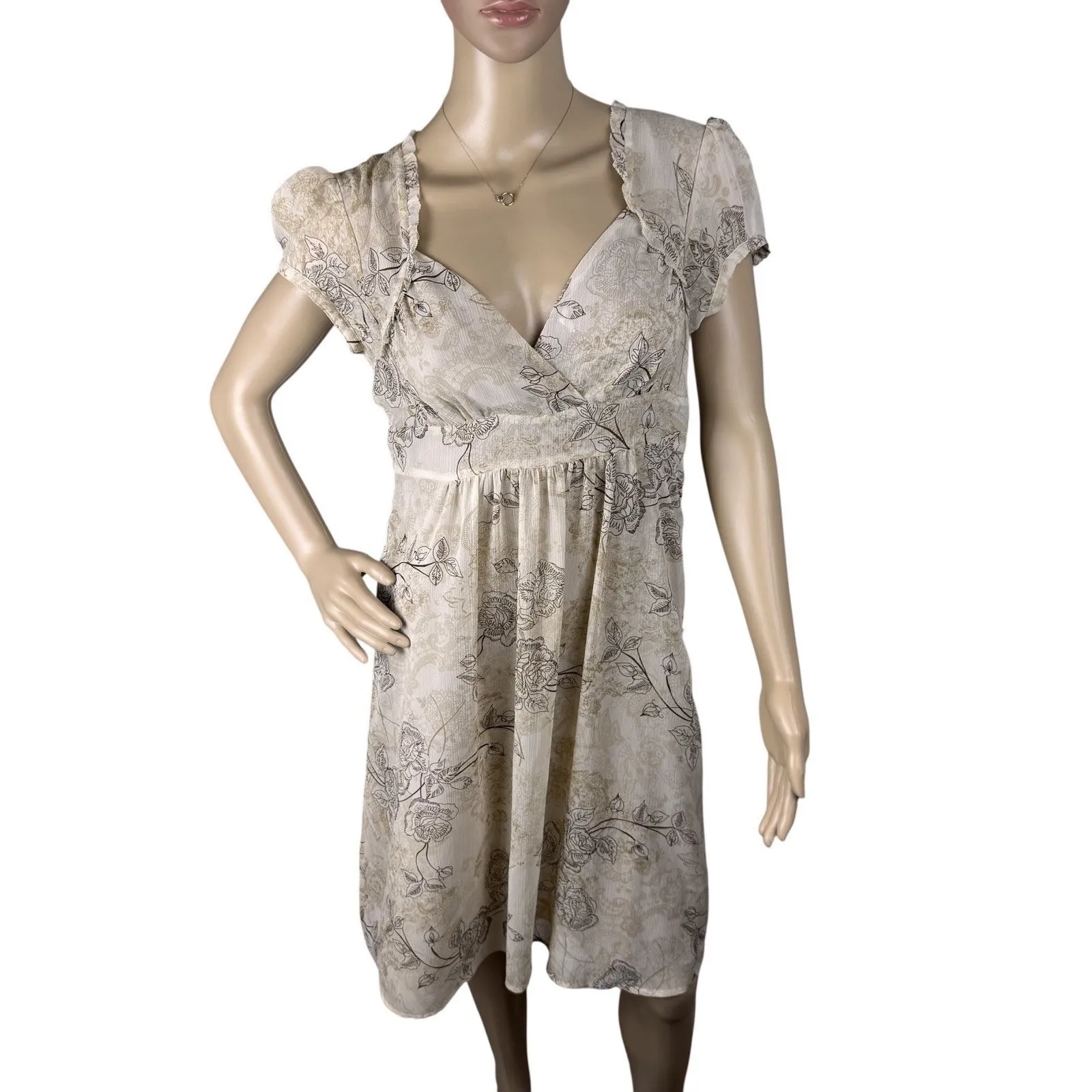 APT.9 tan 10P short sleeve dress Neutral Puff Sleeve Baby Doll Floral‎ Brown - Image 16