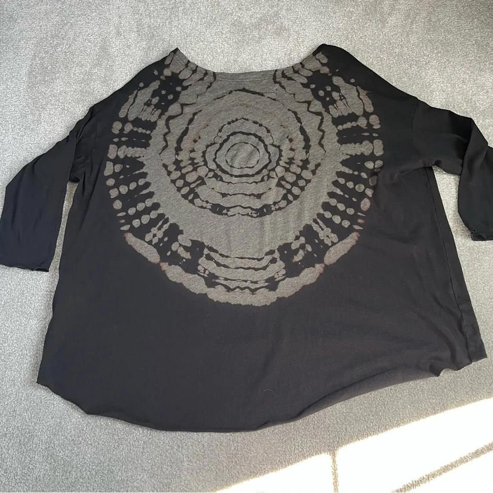 Raquel Allegra 3/4 Sleeve Cocoon Black & Gray Tie Dye Raw Hem Top Size 1 Medium - Image 6