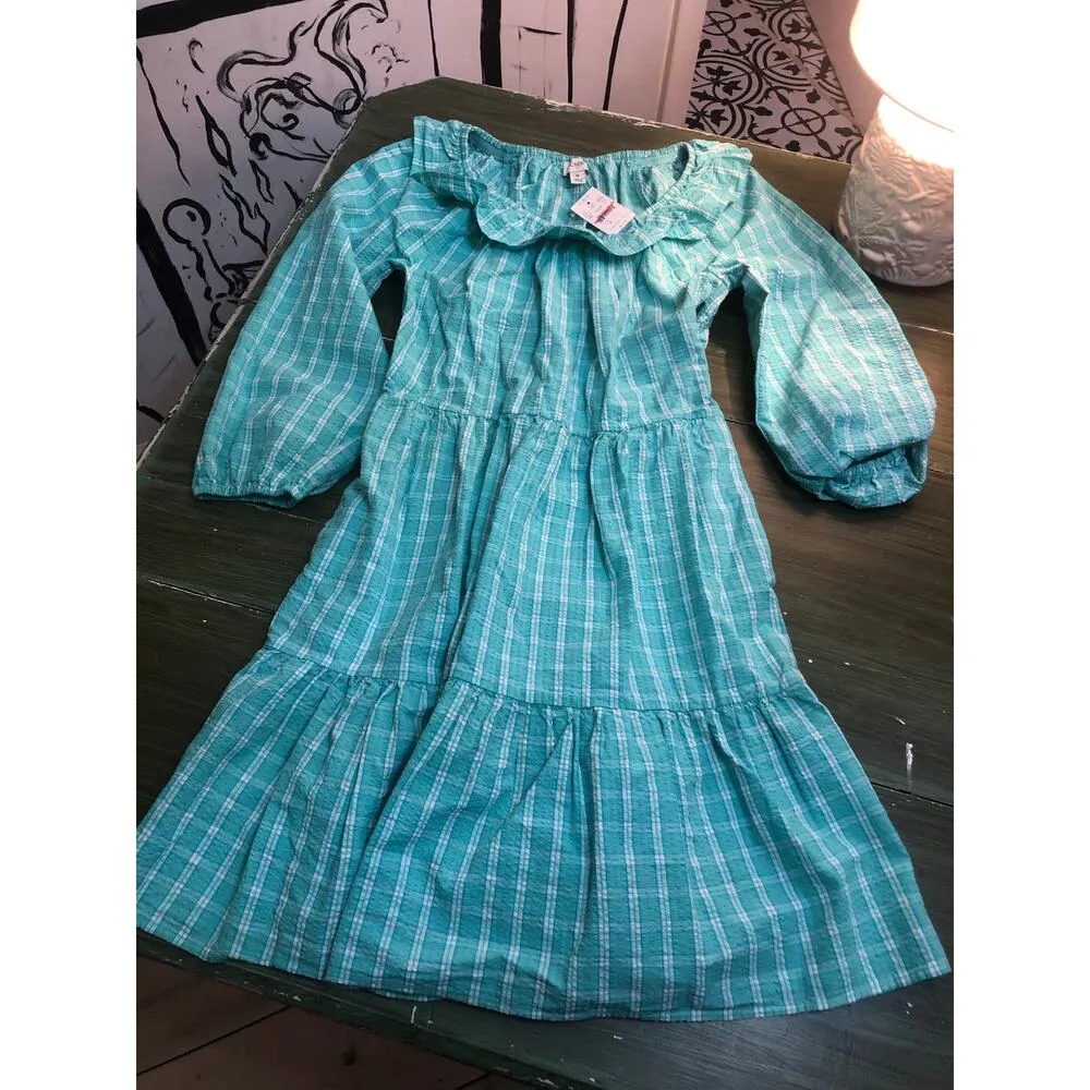 J. Crew NWT Women's Green Seersucker Ruffleneck Plaid Dress - Size 6 - Image 2