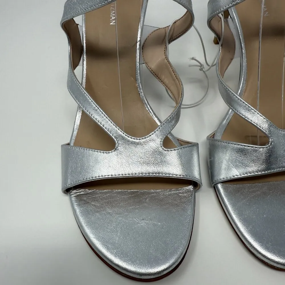 Stuart Weitzman Mariposa 80s Strappy Sandal Heels Women's 9B Silver Formal NWOB - Image 7