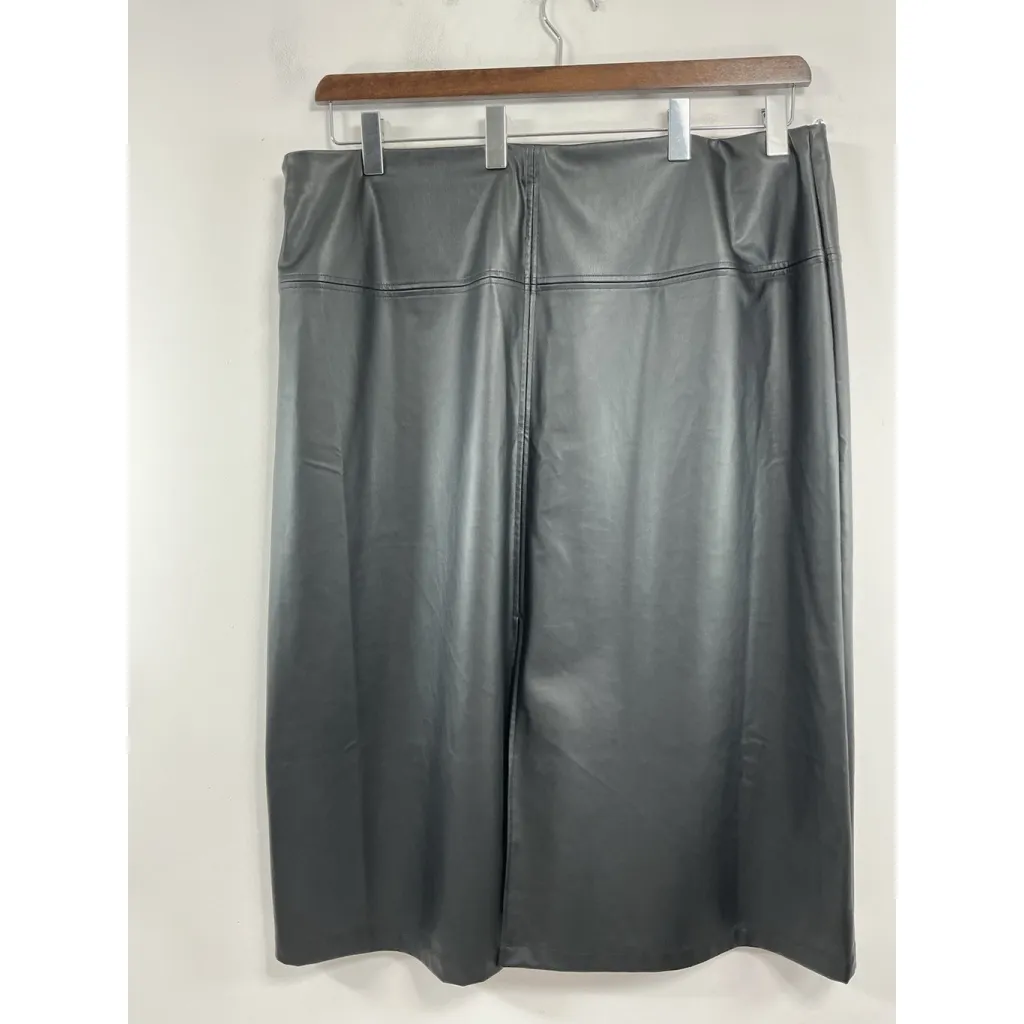 Womans A New Day Maxi Faux Leather Skirt 22 Black Side Zip Back Slit - Image 2